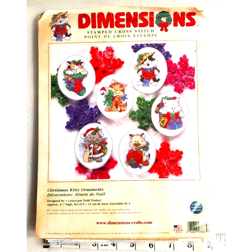DIMENSIONS   CHRISTMAS KITTY ORNAMENTS STAMPED CROSS STITCH #8687